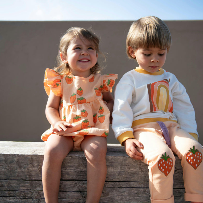 Linen Strawberry Ruffle Baby Romper