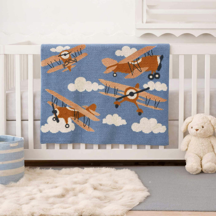 Baby Cotton Knit Blanket - Planes