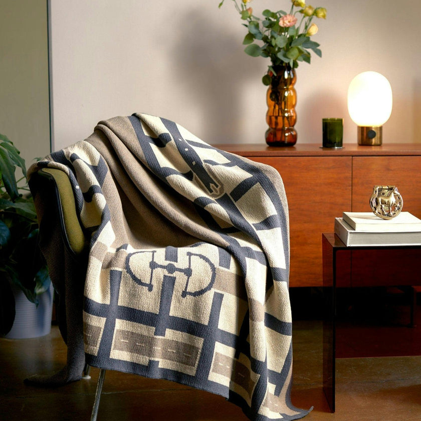 Cotton Sustainable Knit Throw Blanket - Equestrian Lattice