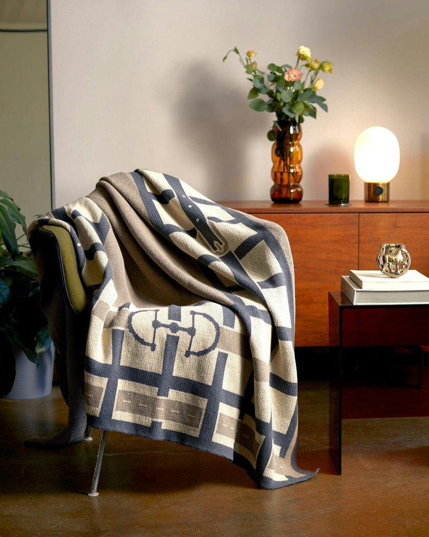 Cotton Sustainable Knit Throw Blanket - Equestrian Lattice