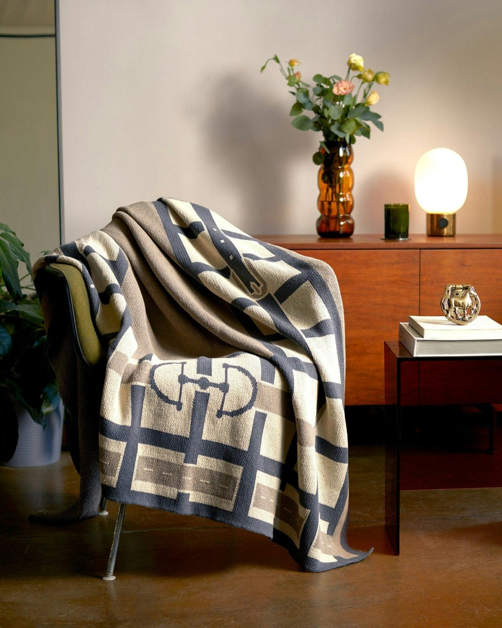 Cotton Sustainable Knit Throw Blanket - Equestrian Lattice