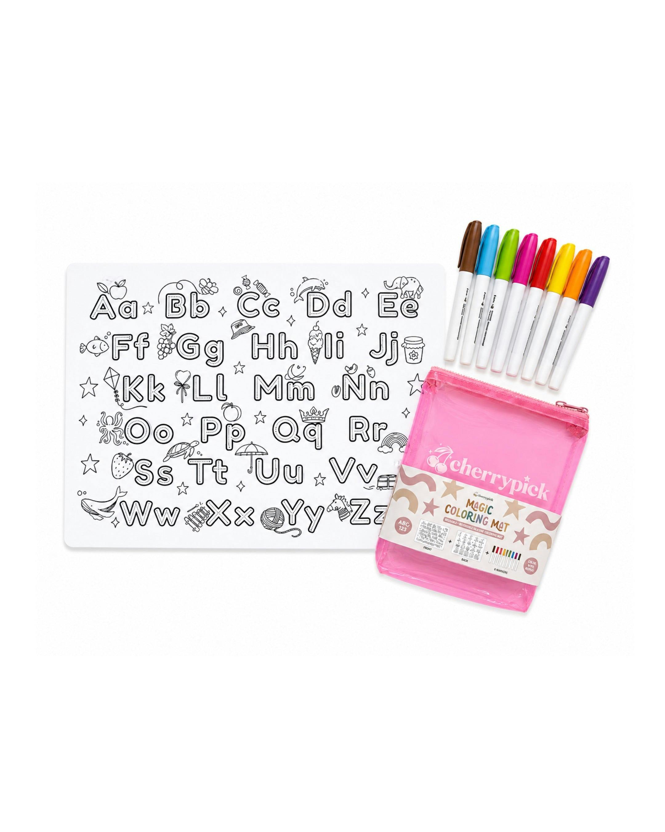 Magic Coloring Mat - Silicone Washable & Reversible Coloring Placemat and Markers Set