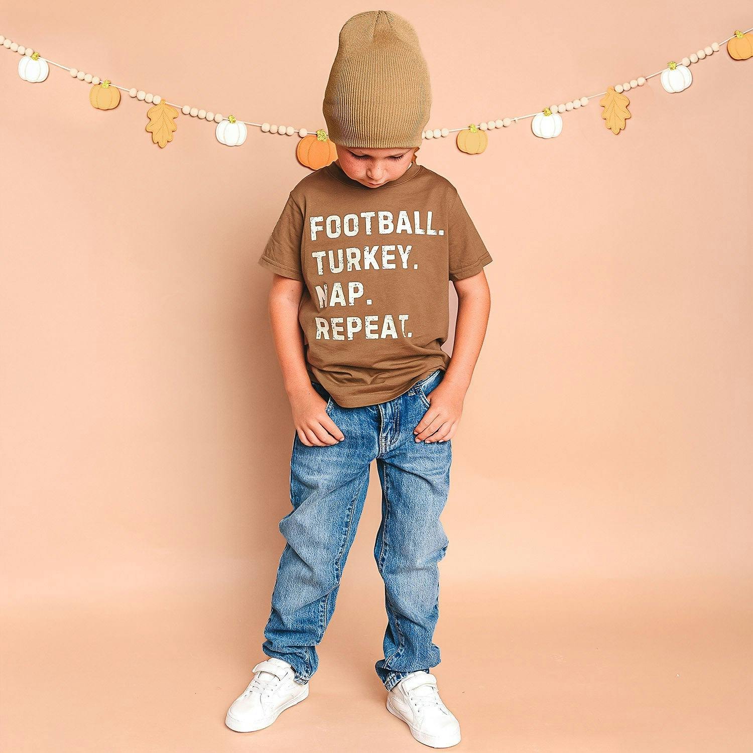 Football Turkey Nap Repeat Thanksgiving Short Sleeve T-Shirt