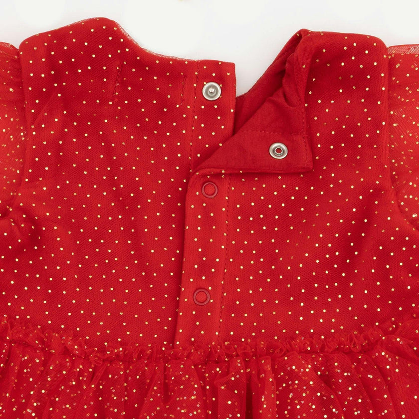 Velour Holiday Red - Puff Sleeve Dress with Tulle Overlay and Bloomer (up to 4T)