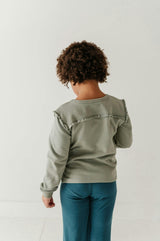 Girls Raw Edge Sweatshirt in Patchwork Peace Sign