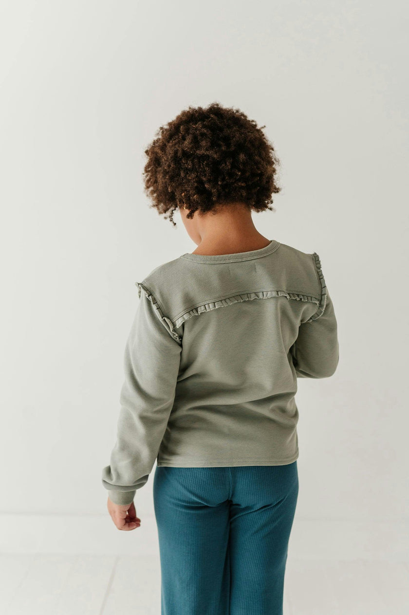 Girls Raw Edge Sweatshirt in Patchwork Peace Sign