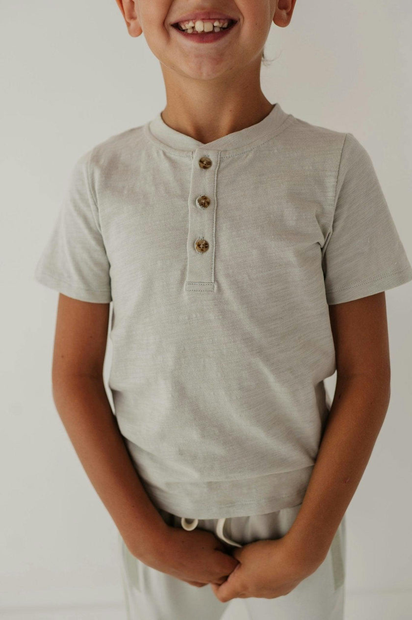 Boys Short Sleeve Henley Shirt in Sky Blue