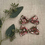 Skinny Ribbon Pigtail Bows, Liberty Pink Blossoms