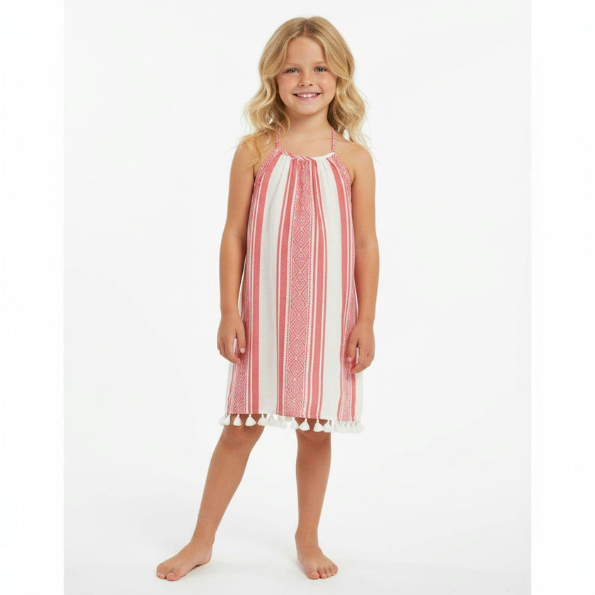 Mini Chantal Girls Dress Red Dobby Stripe, Red Dobby Stripe