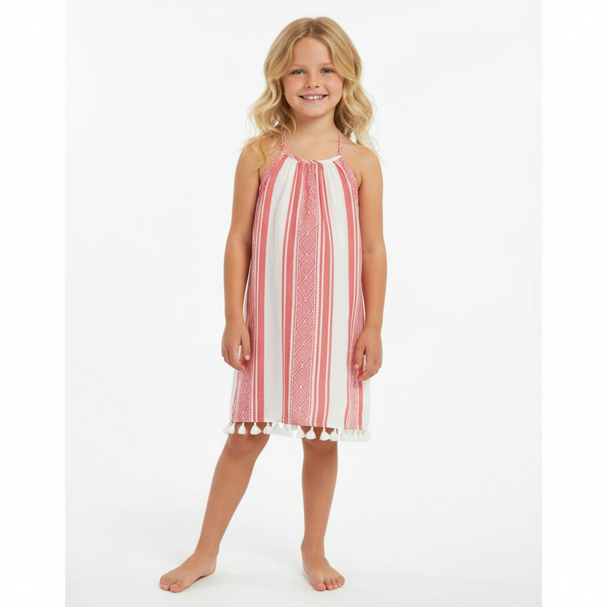 Mini Chantal Girls Dress Red Dobby Stripe, Red Dobby Stripe