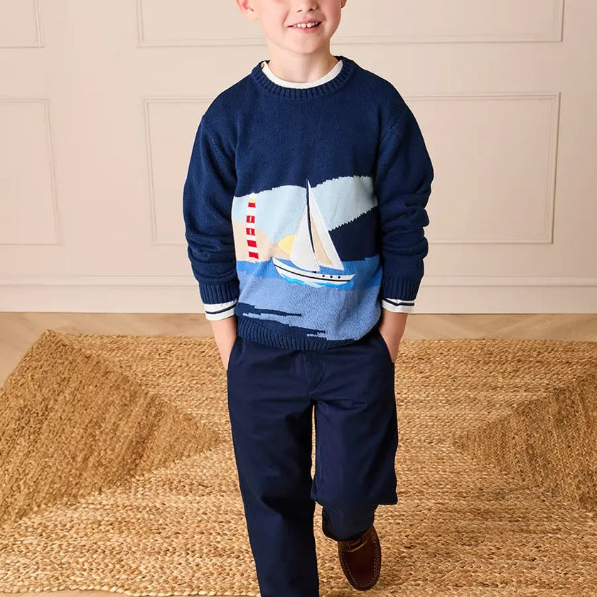 Seaside Postcard Knitted Jumper in Navy (18mths-6yrs)