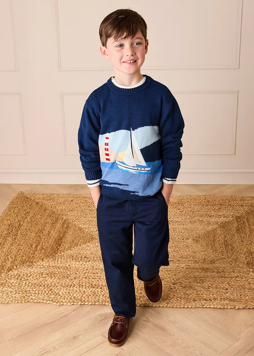Seaside Postcard Knitted Jumper in Navy (18mths-6yrs)