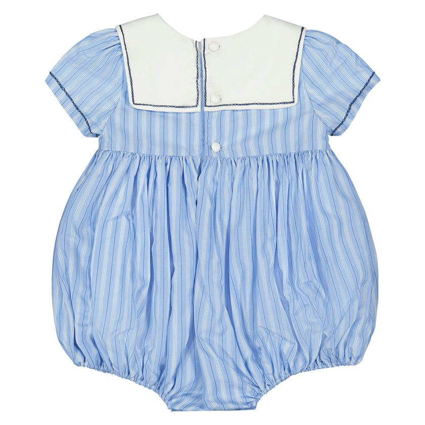Riviera Blue Stripe Smocked Bubble Romper