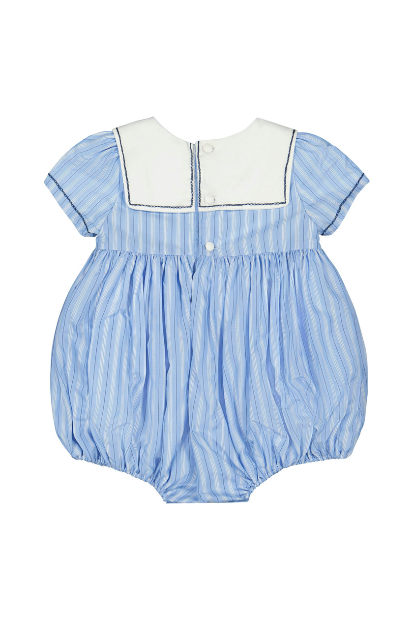 Riviera Blue Stripe Smocked Bubble Romper