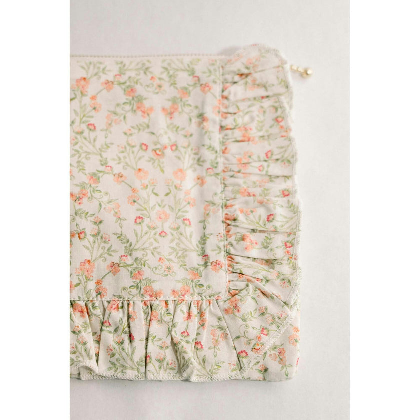 Apricot Meadow Timeless Floral Ruffle Zipper Pouch Lilac Vine Scroll