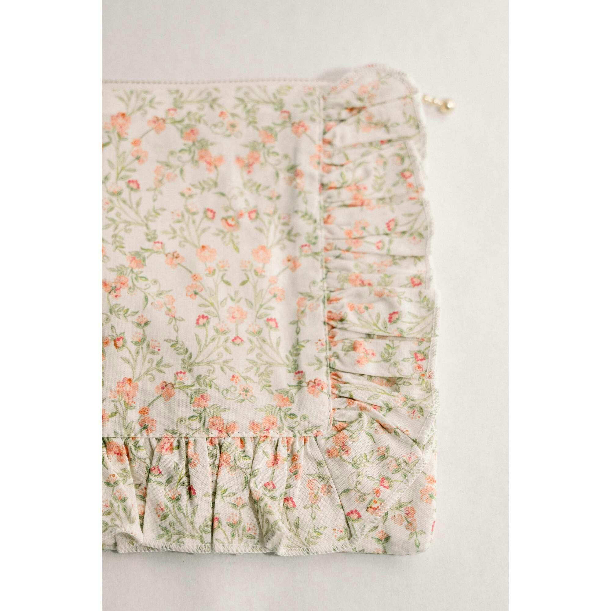 Apricot Meadow Timeless Floral Ruffle Zipper Pouch Lilac Vine Scroll
