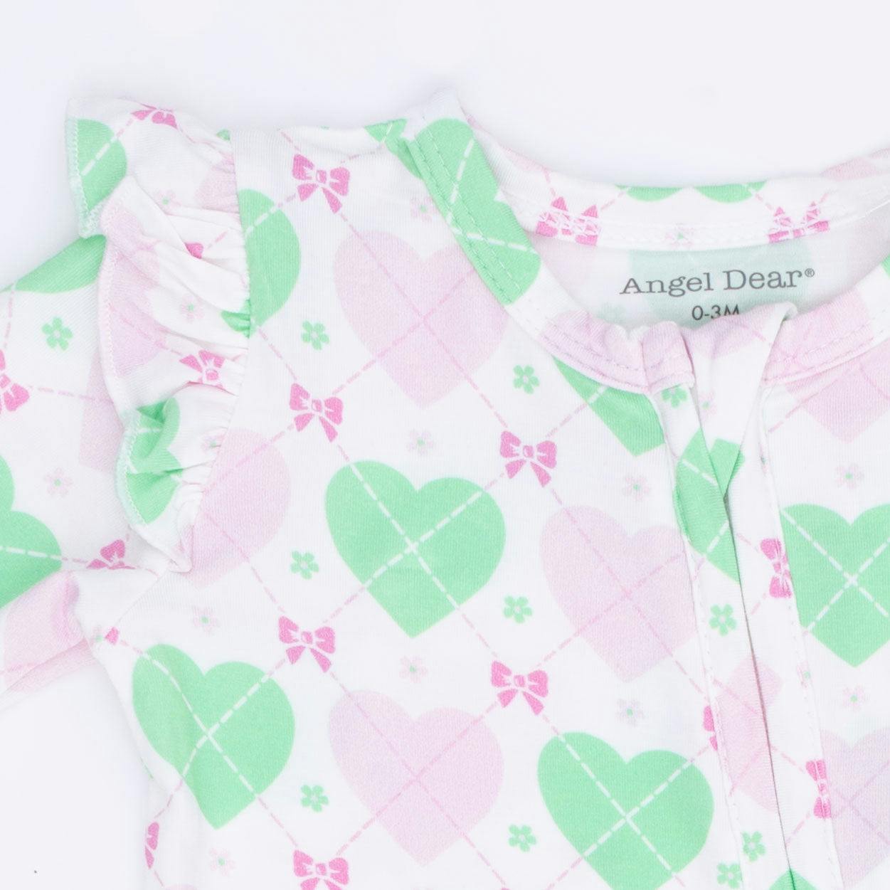 Heart Argyle - 2 Way Ruffle Sleeve Zipper Footie