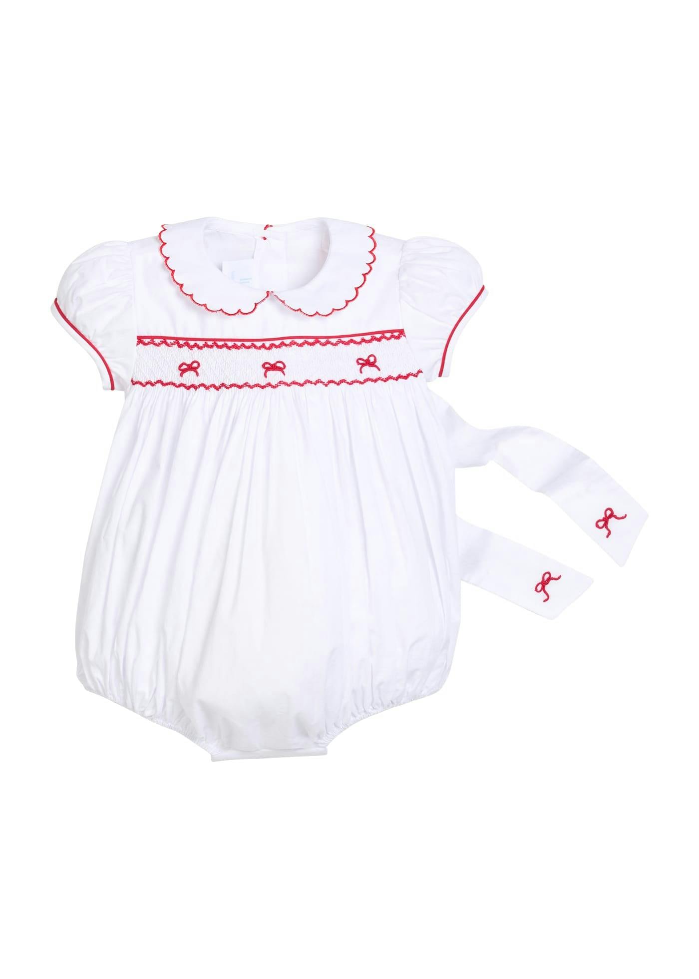 Smocked Louisa Bubble - Red Bow