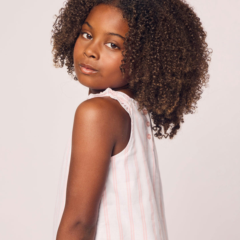 Girl's Twill Amelie Nightgown in Pink and White Stripe