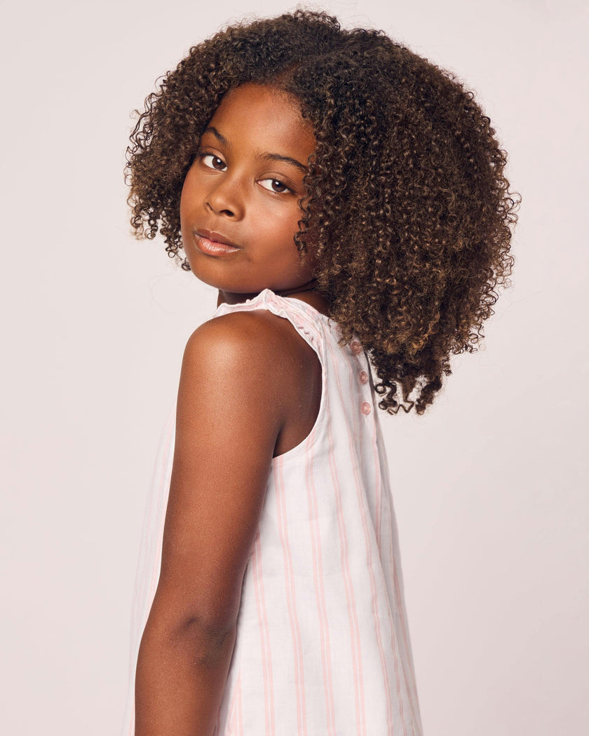 Girl's Twill Amelie Nightgown in Pink and White Stripe