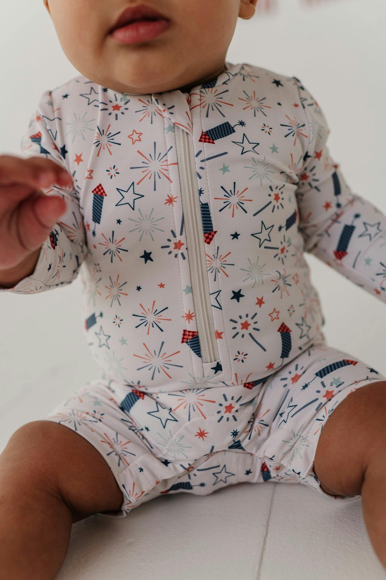 Baby Boy One-Piece Rash Guard Swimsuit in American Stars