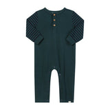 ESTILL Green/Navy Stripe Henley Romper