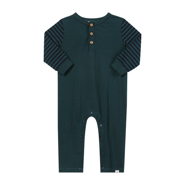 ESTILL Green/Navy Stripe Henley Romper