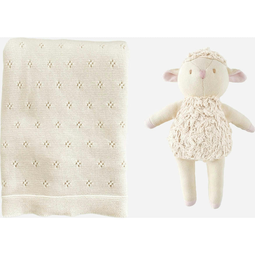 Pique Blanket and Penny Lamb Plush Toy Set - Cream