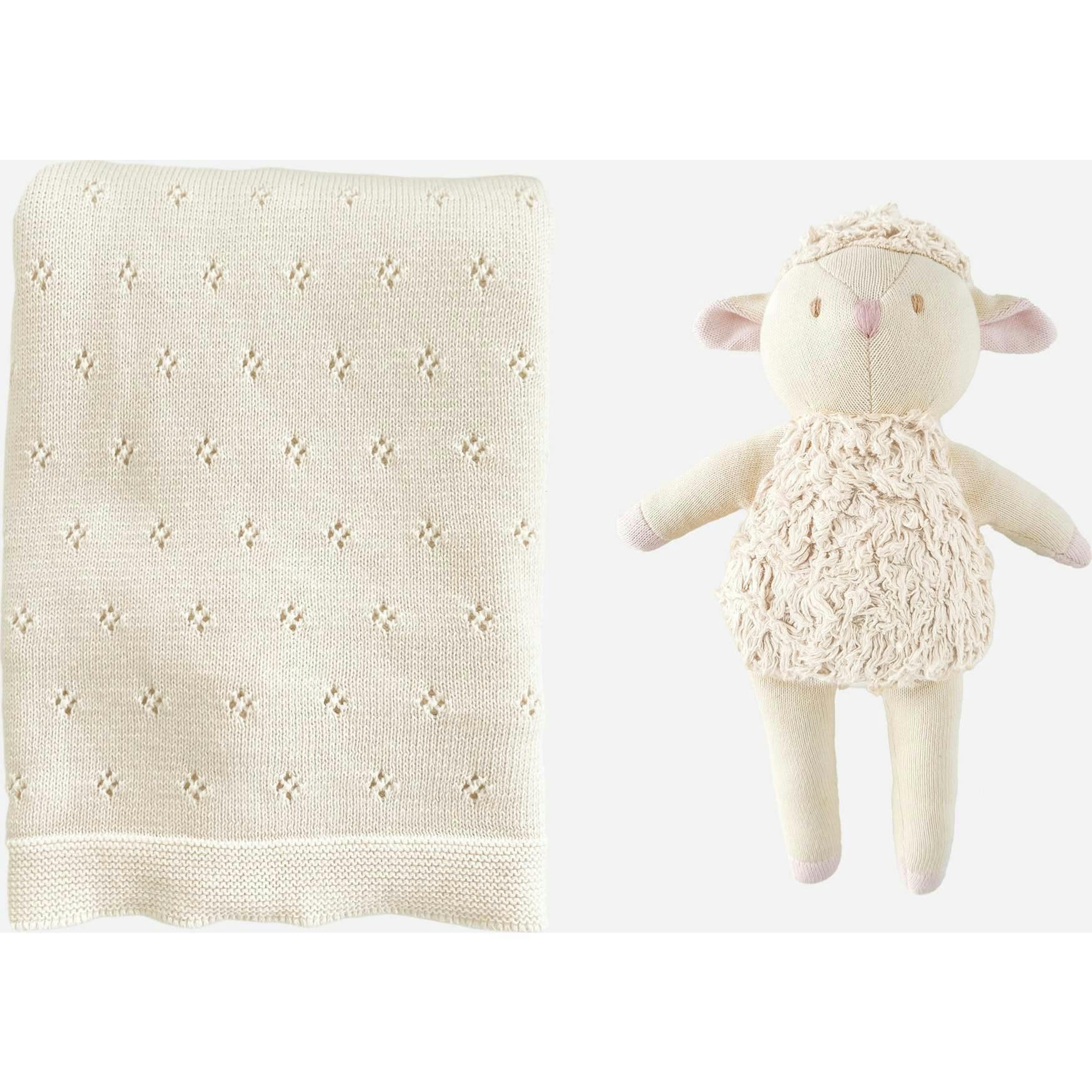 Pique Blanket and Penny Lamb Plush Toy Set - Cream