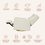 Kiwi Electronic Recliner and Swivel Glider with USB port in Ivory Boucle with Gold Base