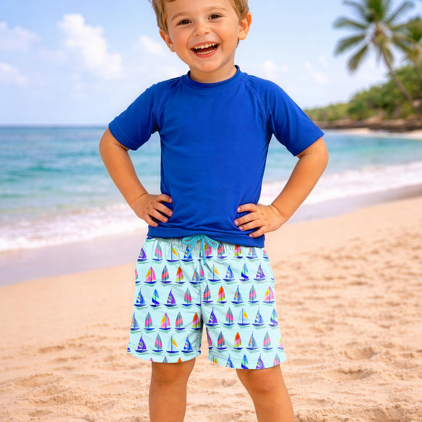 Dylan Boys Sailboat Print Board Shorts