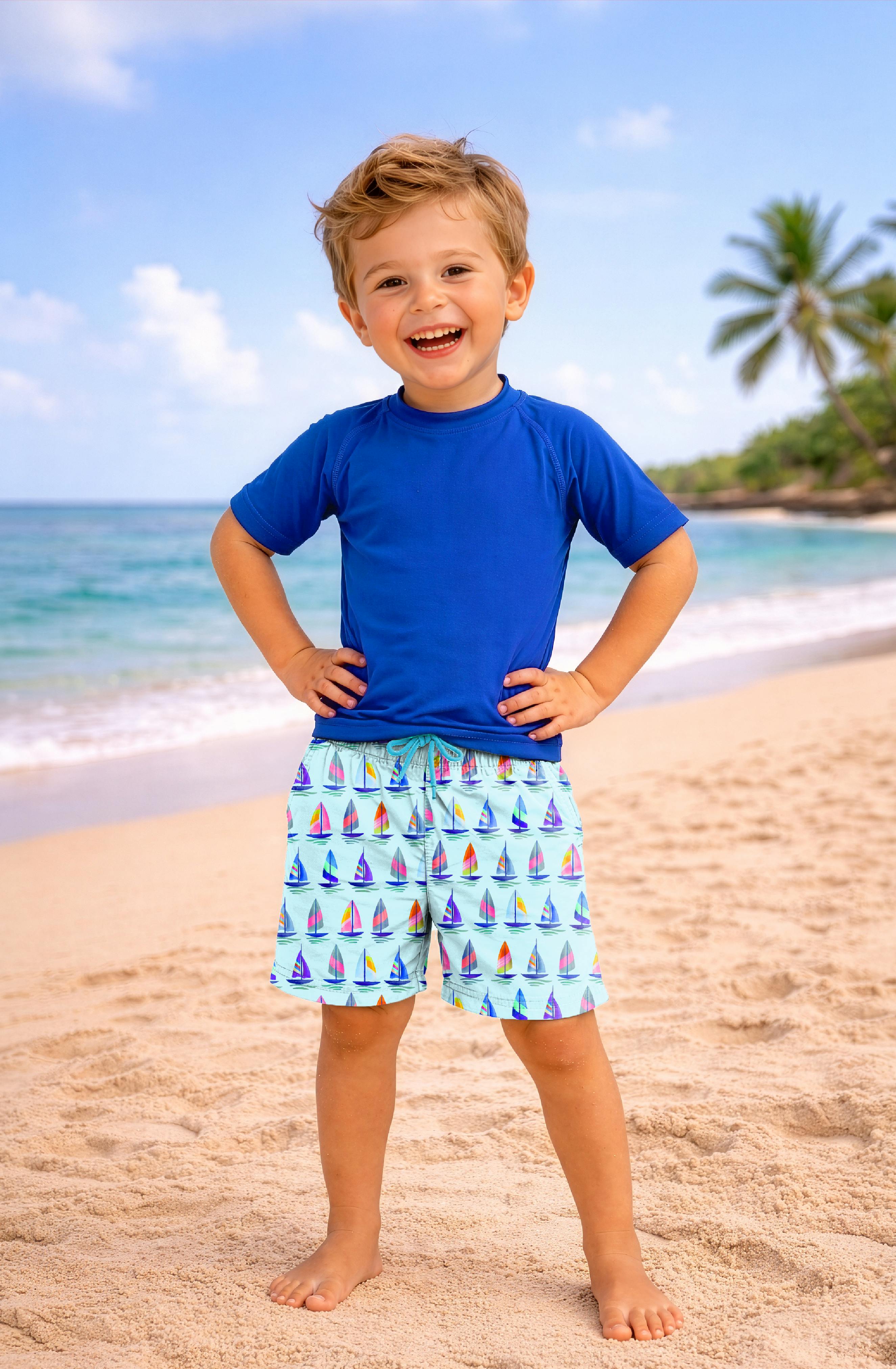 Dylan Boys Sailboat Print Board Shorts