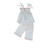 Ruffle Pant Set in Blue Gingham/Cherry