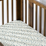 Crib Sheet in GOTS Certified Organic Brushed Cotton in Ivory with Navy Stars
