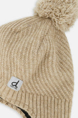 Winter Peruvian Knit Hat with Pompom Taupe