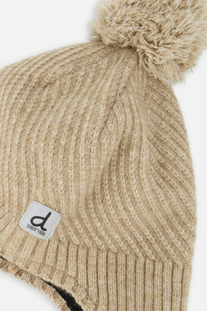 Winter Peruvian Knit Hat with Pompom Taupe