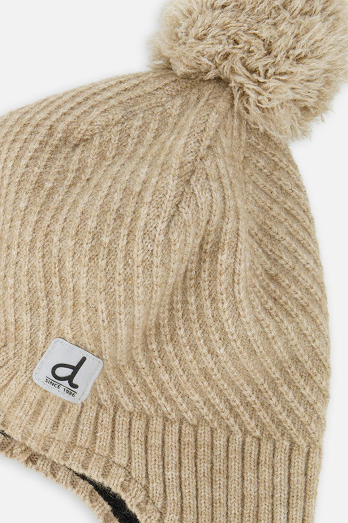 Winter Peruvian Knit Hat with Pompom Taupe