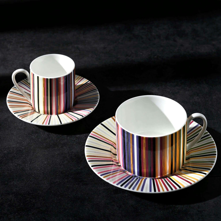 Coffee Cup & Saucer Stripes Set of 2 In Luxury Box Jenkins 156 Diam. 2.3"