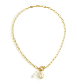 Cowrie & Pearl Paperclip Necklace