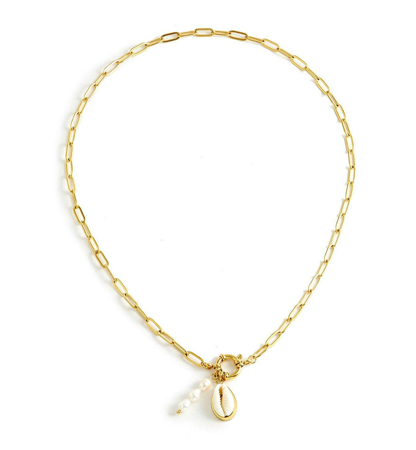 Cowrie & Pearl Paperclip Necklace
