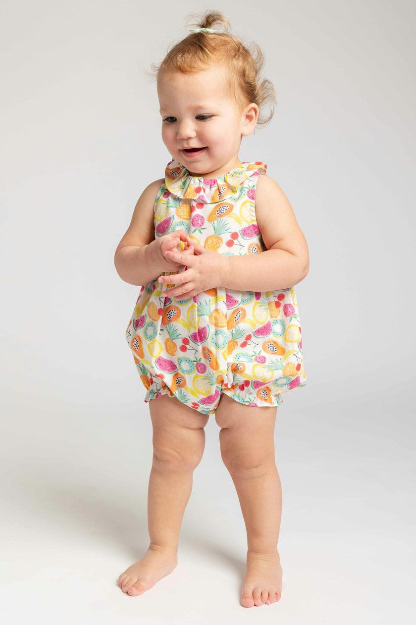 Fruit Print Romper with Neck Ruffle