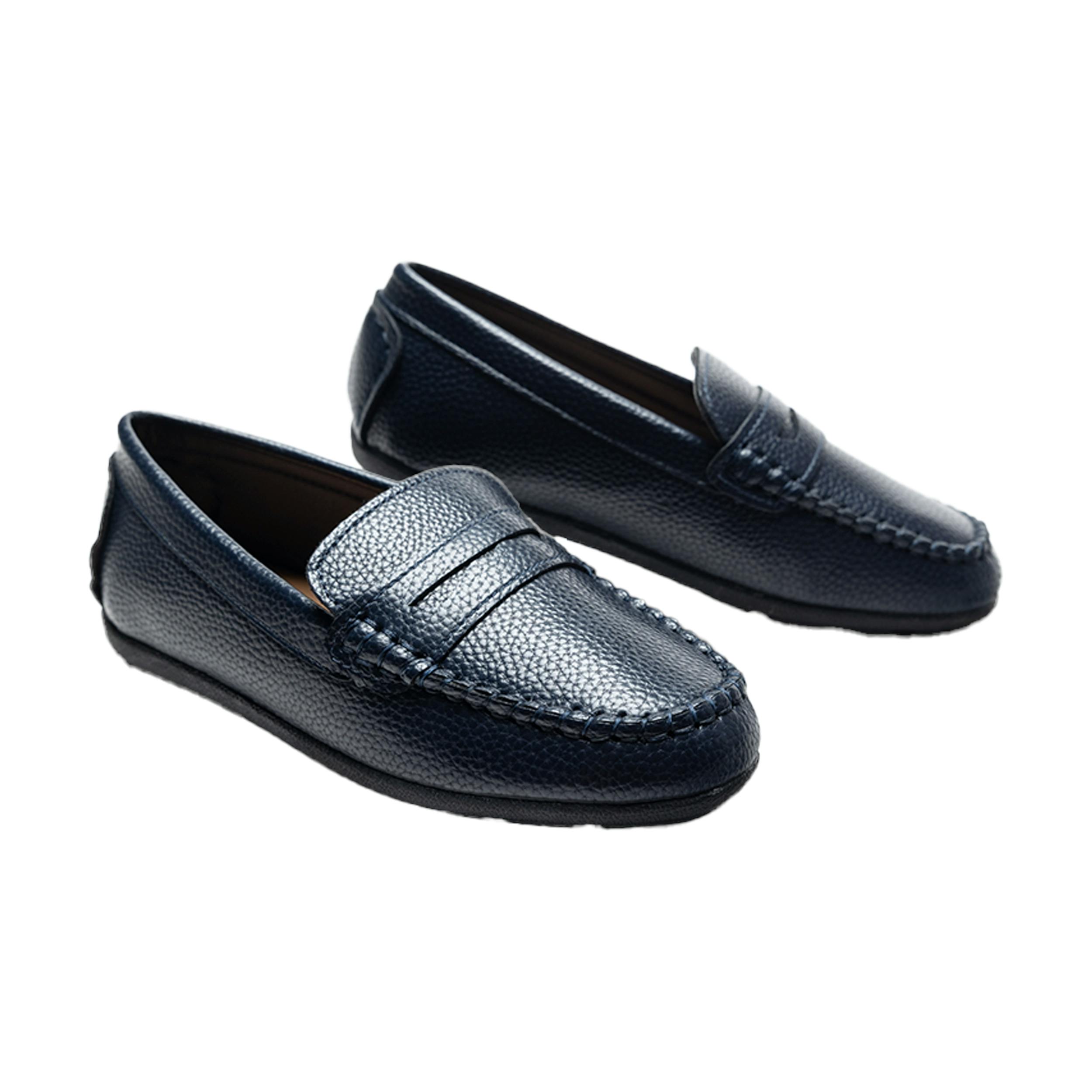 Navy Faux Leather Penny Loafers