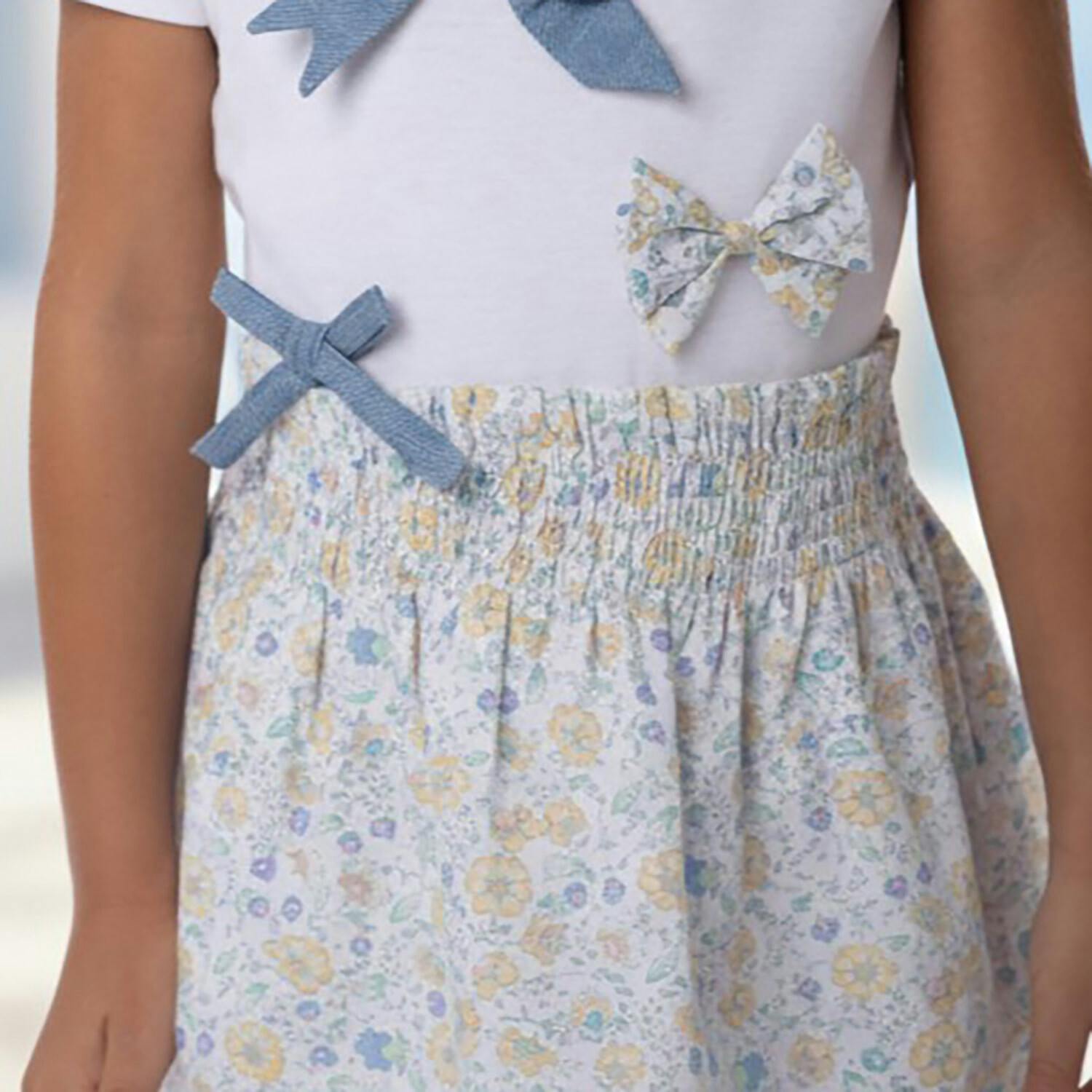 Fiona Girl Skirt, Yellow Blue Flowery