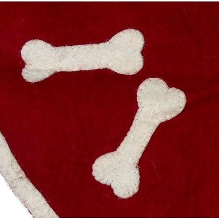 Bones on Red Christmas Tree Skirt in Hand Felted Wool