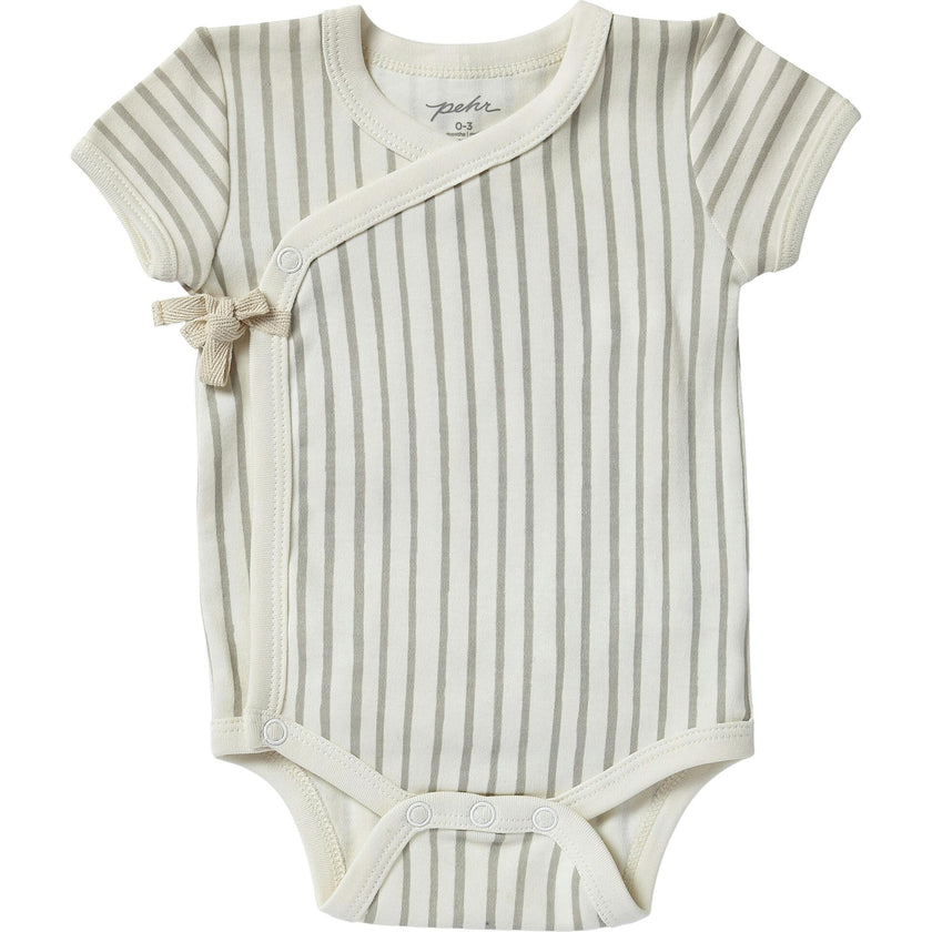 Organic Stripes Away Short Sleeve Kimono One-Piece, Grey