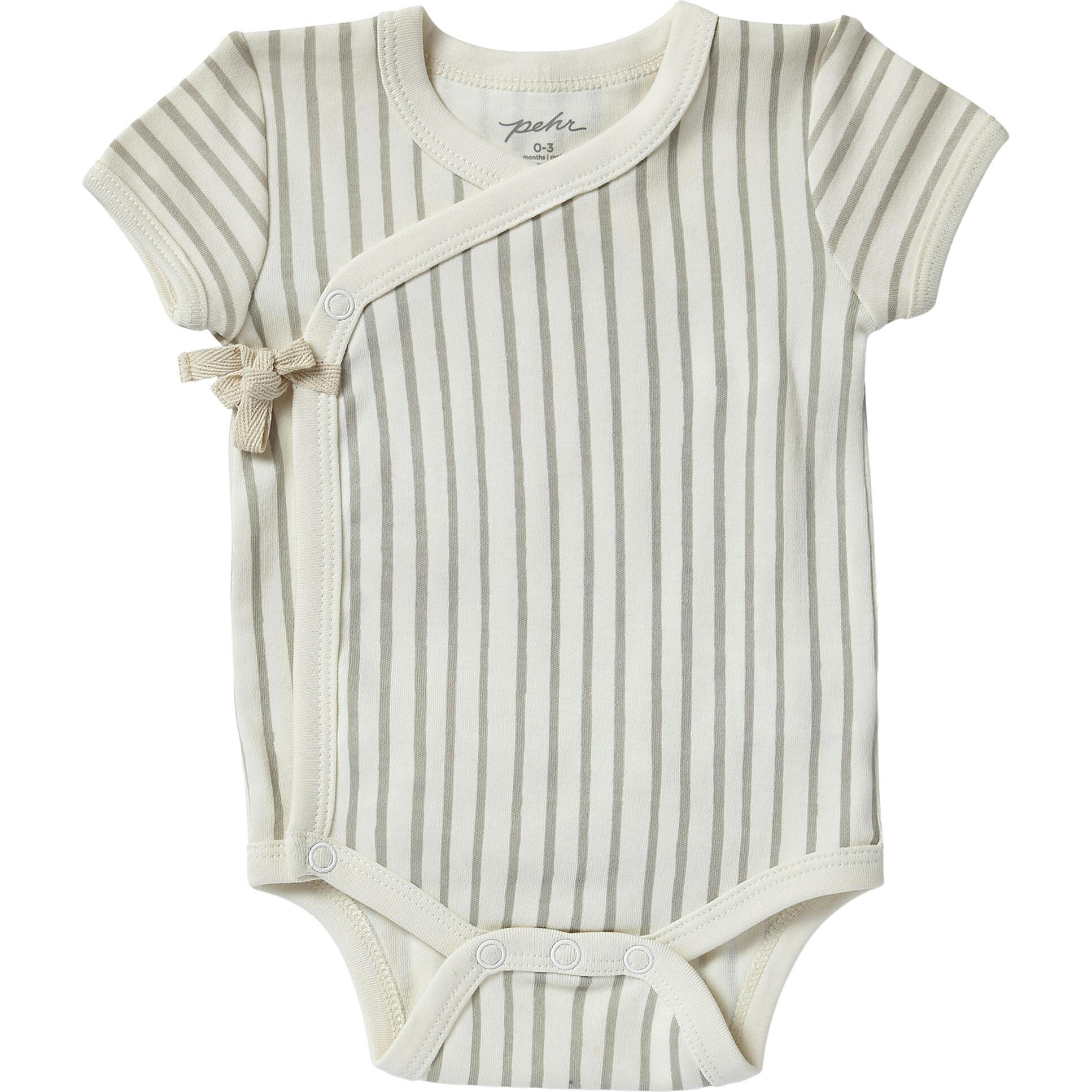 Organic Stripes Away Short Sleeve Kimono One-Piece, Grey