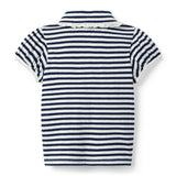 Striped Puff Sleeve Polo, navy blue