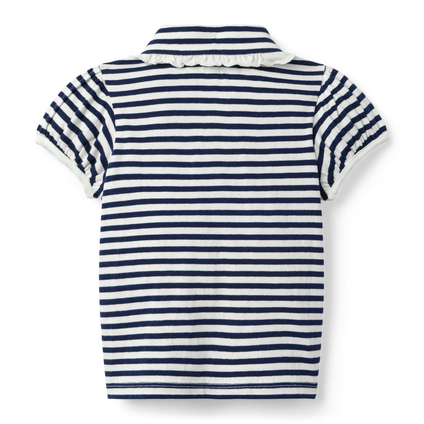 Striped Puff Sleeve Polo, navy blue