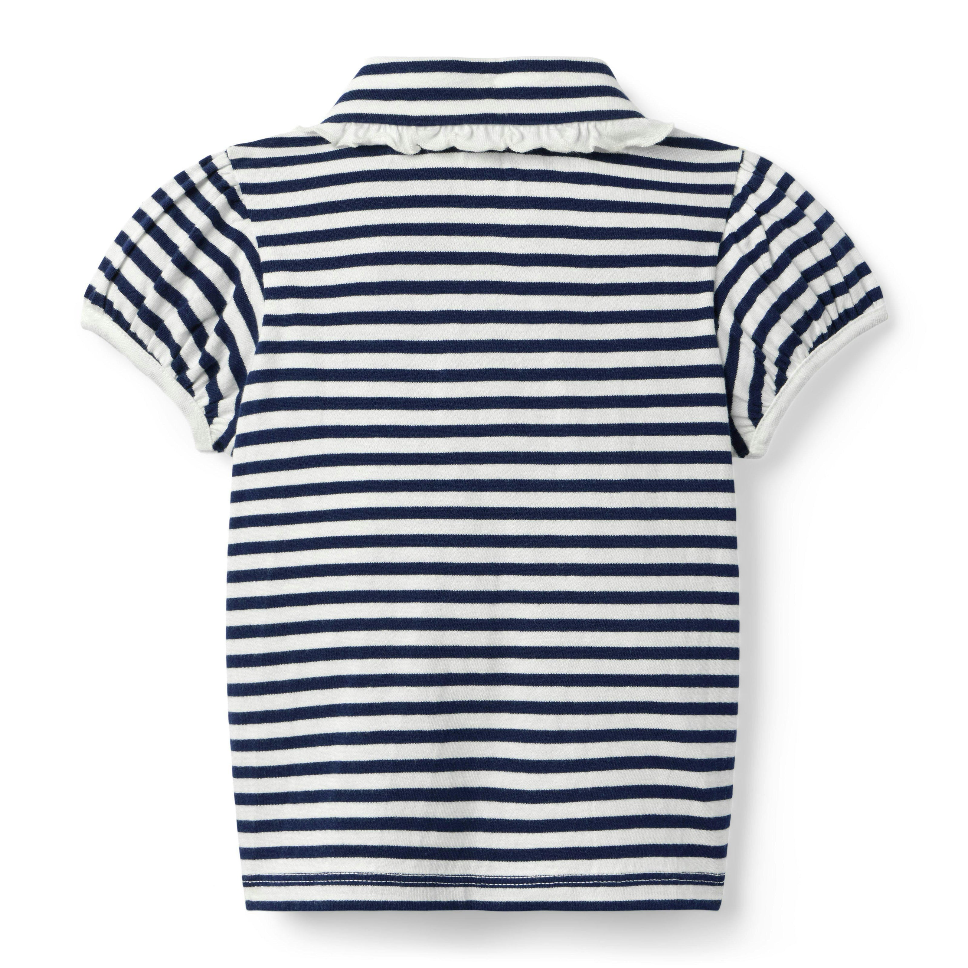 Striped Puff Sleeve Polo, navy blue