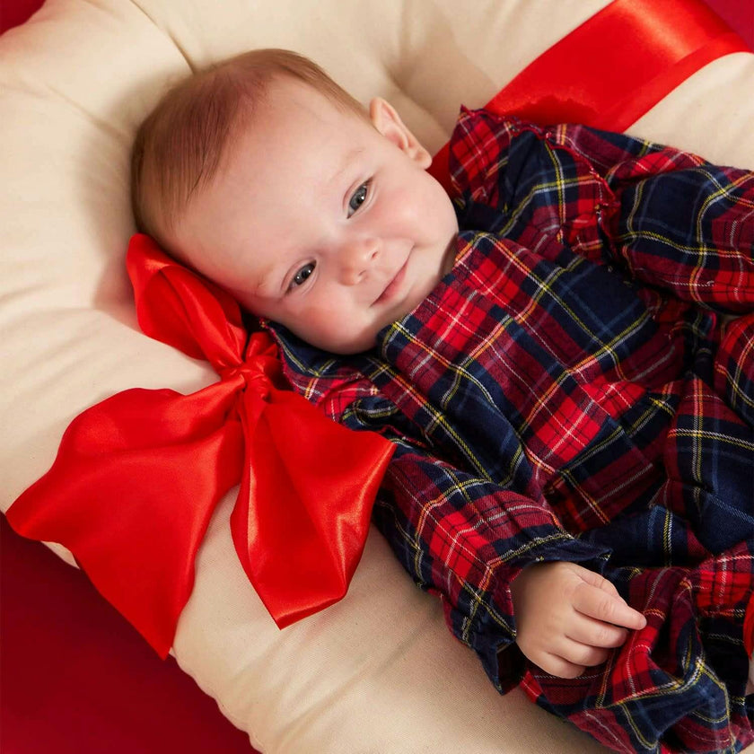 Magnetic Ruffle Romper HOLIDAY PLAID